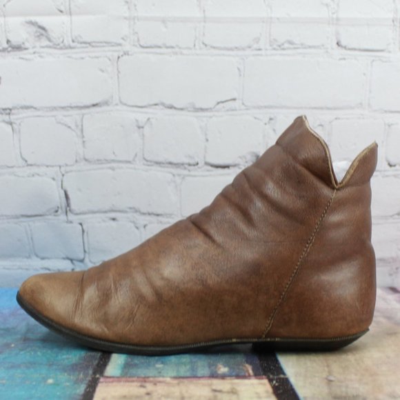 Maine Woods Shoes - Vintage 80's Maine Woods Amanda Brown Leather Slouch Side Zip Ankle Boots 6 M